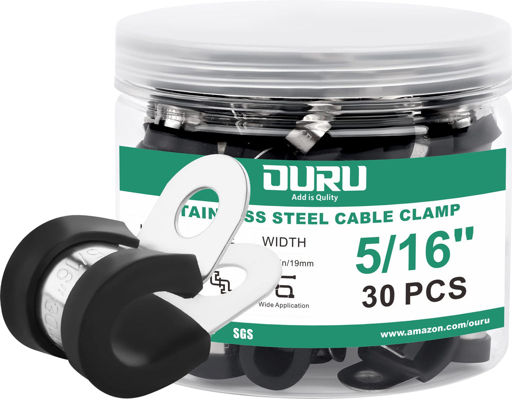 OURU 5/16 Inch Cable Clamps, Rubber Coated Insulated Clamps, 30pcs, 8mm