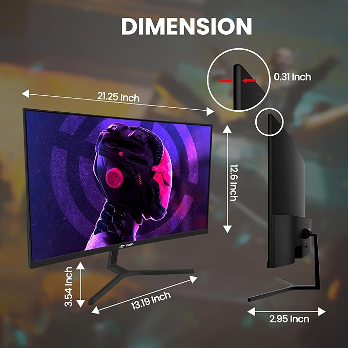 CRUA 24” Curved Gaming Monitor, 180Hz/144Hz FHD 1080P, Support 120% sRGB, AMD FreeSync, Low Motion Blur, Wall Mount Installs Compatible, for Office and Games(HDMI 1.4 & DP 1.2) – Black