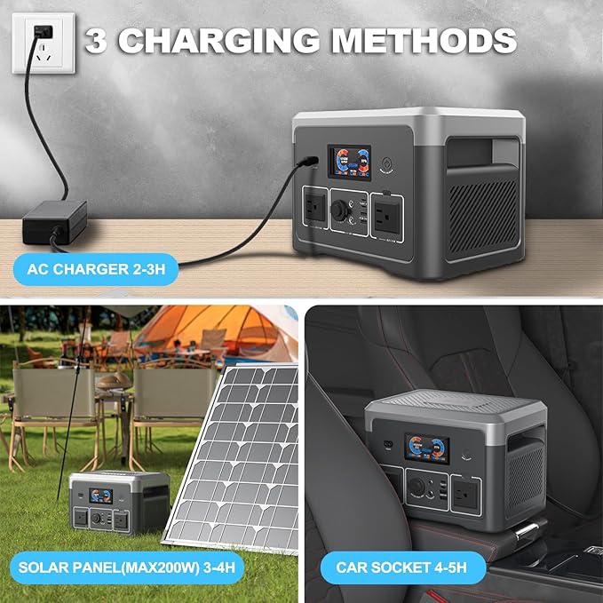 Portable Power Station 600W 665.6Wh LiFePO4 Battery Backup Solar Generator with 2x 600W AC Outlets(Surge 1800W),LED Lights,Music Player&UPS Function for Home,RV,Campinp