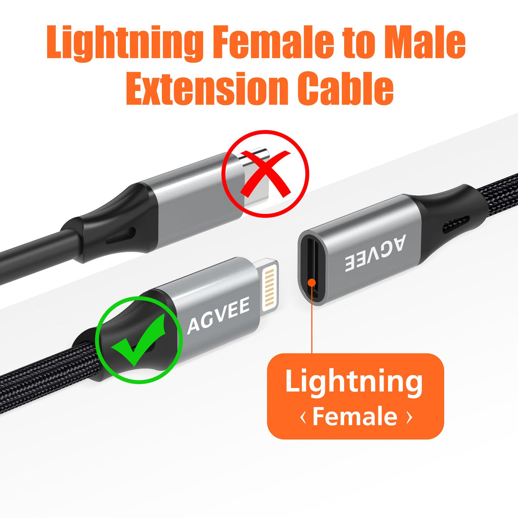 AGVEE 6.6ft Lightning Extension Cable