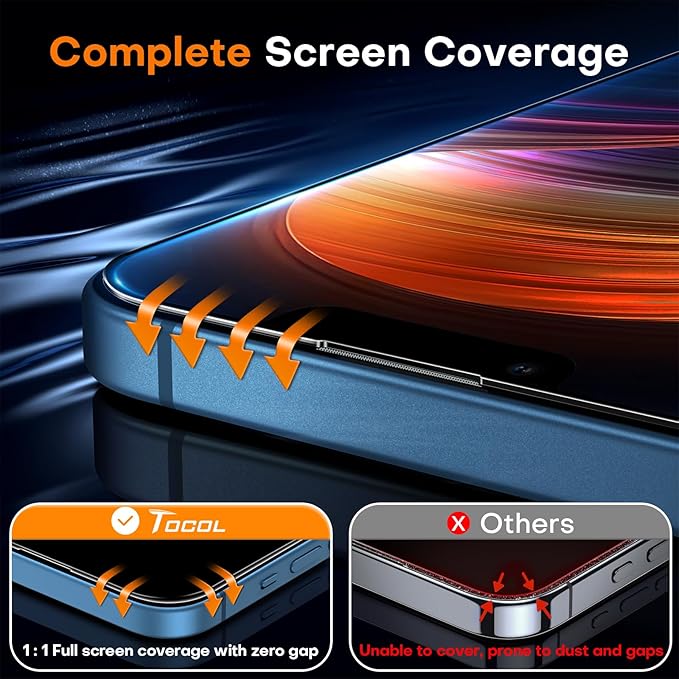 TOCOL for iPhone 16e Screen Protector/iPhone 13 Screen Protector 9H Hardness Military Grade Shatterproof HD Tempered Glass Full Coverage Easy Installation Case Friendly 2 Pack