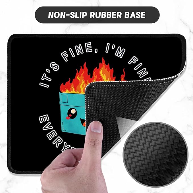 ITNRSIIET Mouse Pad with Stitched Edge Premium Textured Smooth Precise Operation Waterproof Washable Non-Slip Rubber Base Desktop Protection Mat, 10.2×8.3×0.12 inches, Cute Dumpster