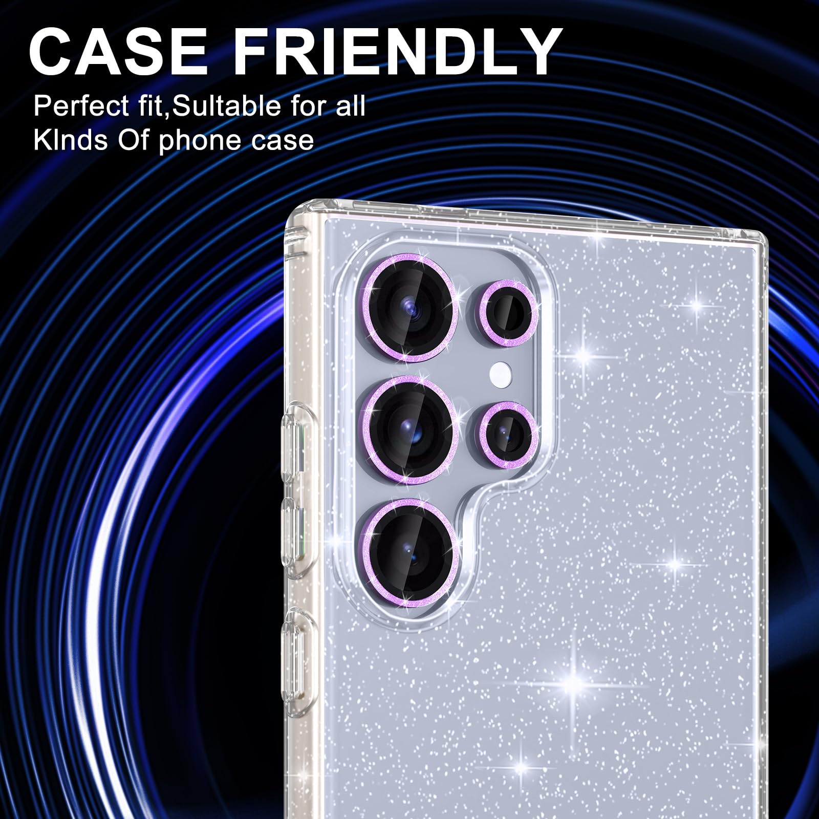 Avocase for Samsung Galaxy S25 Ultra Camera Lens Protector, Individual Metal Ring Tempered Glass Lens Cover, [Strong Adsorption] Scratch Resistant Ultra-Thin HD Clear Lens Cover, 1 Set-Purple Sparkly