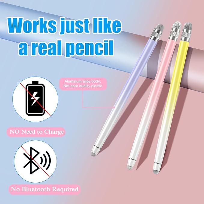 Bopomofo 3PCS Stylus Pen for Touchscreen,Stylus Pen for iPhone/iPad/Tablet Android/Microsoft/Surface, Compatible with All Touch Screens(Purple/Pink/Yellow)