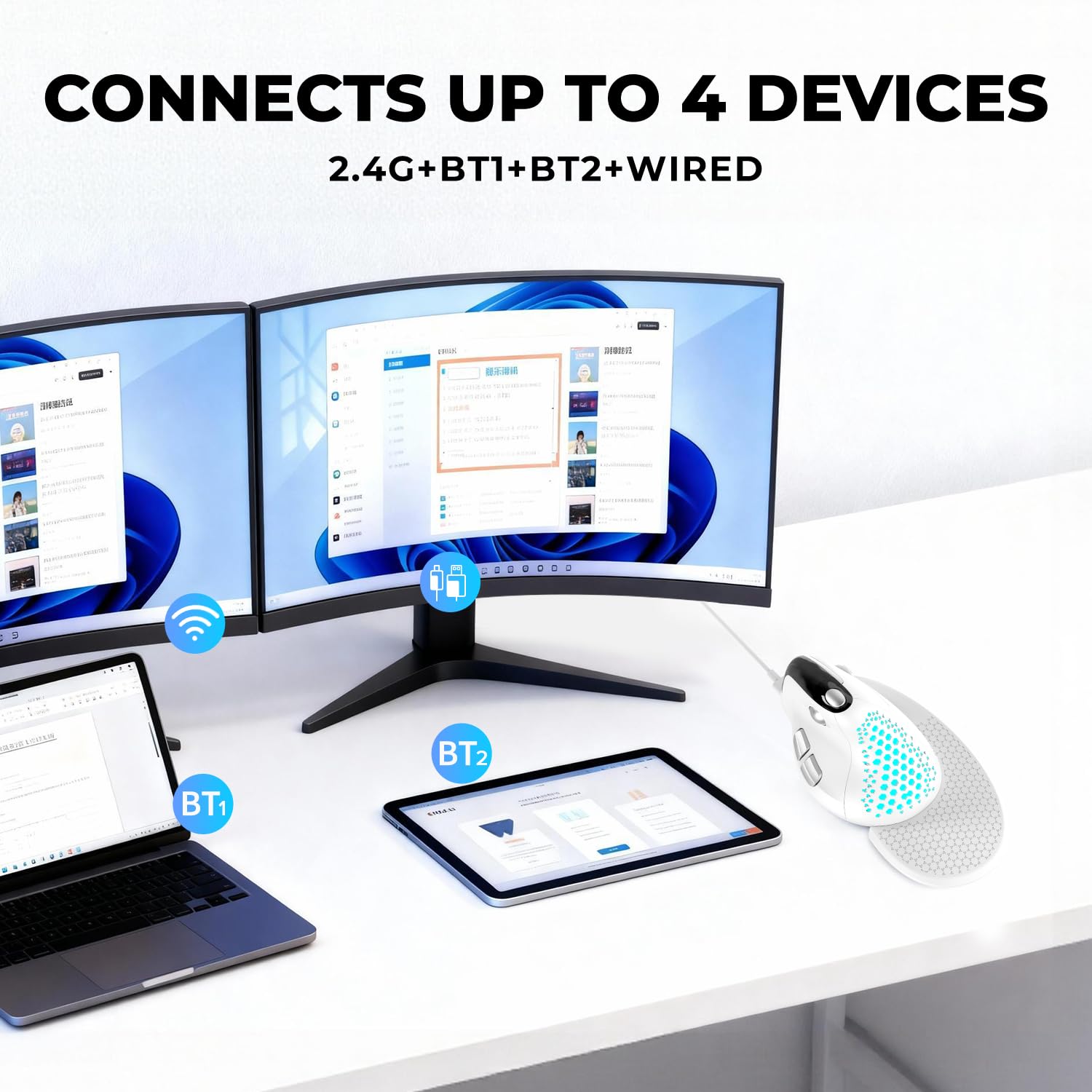 DELUX Seeker Ergonomic Vertical Wireless Mouse with OLED Screen (M618XSD)
