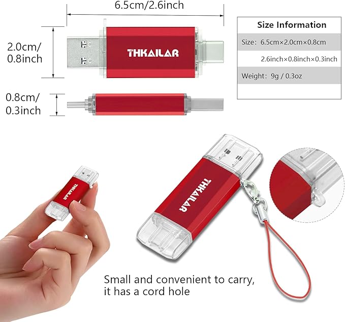 Thkailar USB C Flash Drive 128GB 2 Pack USB Flash Drive with Type C and Type A 3.1 Port USB C Thumb Drive Compatible with Android Phone PC Mac Pro-Transfer Data(Red)