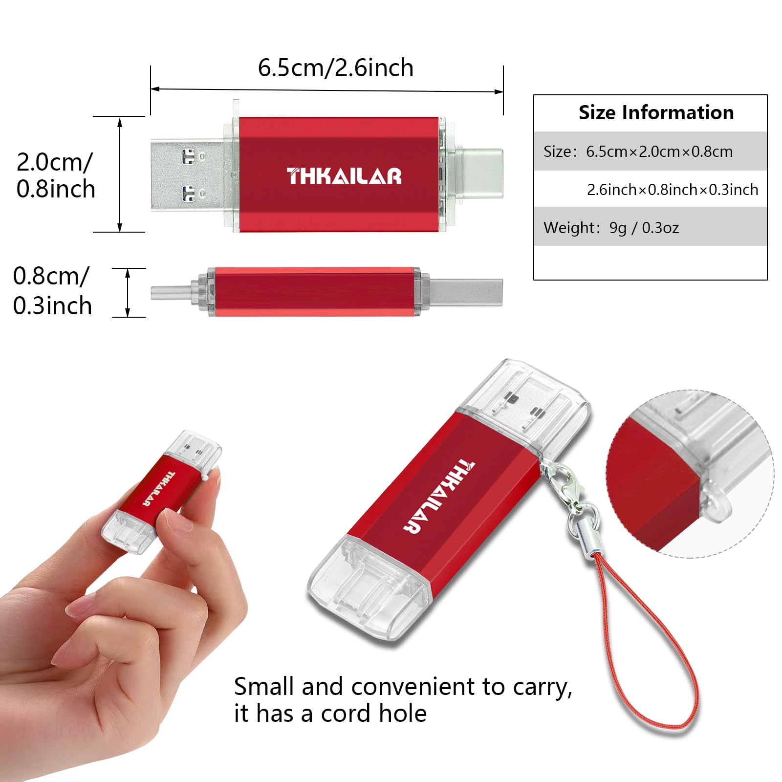 Thkailar 2 Pack USB C Flash Drive 64GB 2 in one OTG USB 3.1 Thumb Drive