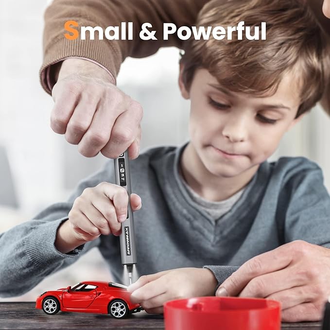 AM ARROWMAX Mini Electric Screwdriver, 4 Torque Settings Precision Screwdriver w/ 34 Magnetic Bits, Magnetic Storage, 5/32''Hex, Repair Tool Set for Phone Camera Laptop Watch (SES) Gray