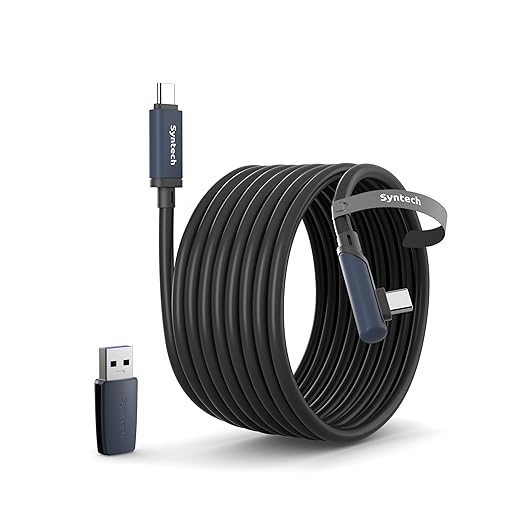 Syntech Link Cable 20FT Compatible with Oculus/Meta Quest 3/Quest 3S/Quest2/Pro/Pico 4 and PC/SteamVR, Upgraded Type C with USB 3.0 Adapter, High Speed Data Transfer Cord for VR Headset, Black