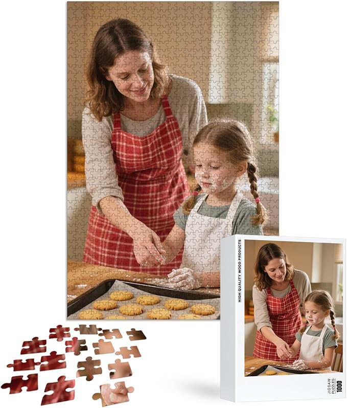 Custom Puzzles from Photos, Personalized Natural Wood Puzzle with 120/200/300/500/1000 Pieces, Customized Jigsaw Create Timeless Memories for Adults, Family, Father's Day, Lover, Pet