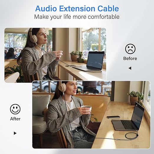 Elecan Headphone Extension Cable 1.5 Ft/2 Pack, 1/8 Inch 3.5 MM AUX Cord Wire Male to Female, Hi-Fi Sound Thin&Slim Braided TRS Stereo Audio Beats Cable Extender for Car,Home Stereos, Speaker,Phones