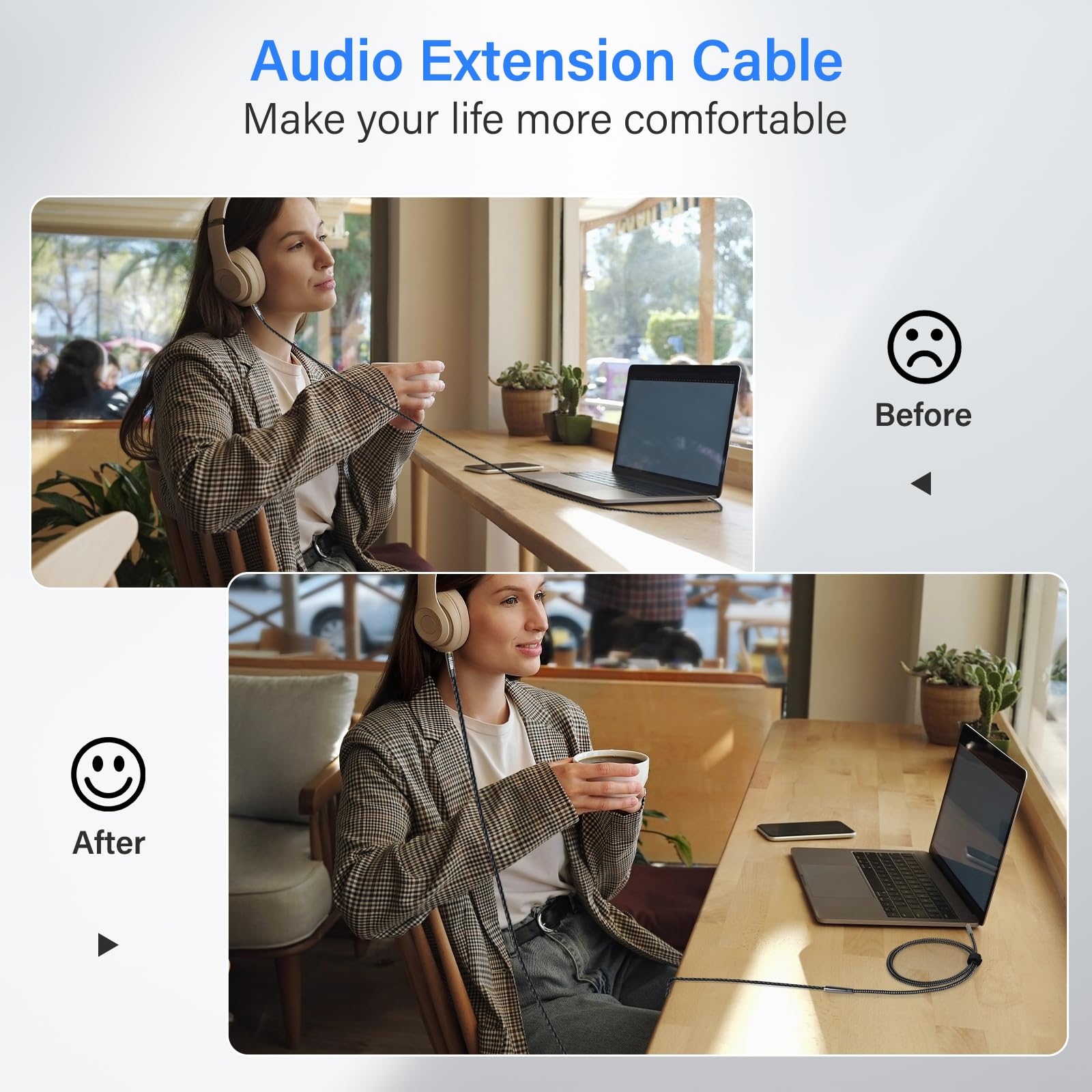 Elecan Headphone Extension Cable 20 Ft, 1/8 Inch 3.5 MM AUX Cord Wire Male to Female, Hi-Fi Sound Thin&Slim Braided TRS Stereo Audio Beats Cable Extender for Car,Home Stereos, Speaker,Phones