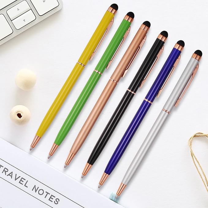 FIRCRE 15 Pack Stylus Pens for Touch Screens Stylus Pen Compatible with Phone Tablets Kindle and Black Ink Ballpoint Pens-2 in 1 Stylists Pens (8005 Rose Gold B)