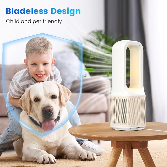 Misby Desk Fans Small Quiet, 13 Inch Bladeless Table Fan, 9 Speeds for Powerful Airflow, 70° Oscillating Fan with Night Light and Timer, Desktop Cooling Fan for Bedroom, Office, Nightstand