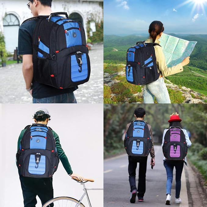 SHRRADOO Extra Large 50L Travel Laptop Backpack with USB Charging Port, College High School Backpack Airline Approved Business Work Bag Fits 17 Inch Computer for Men Women