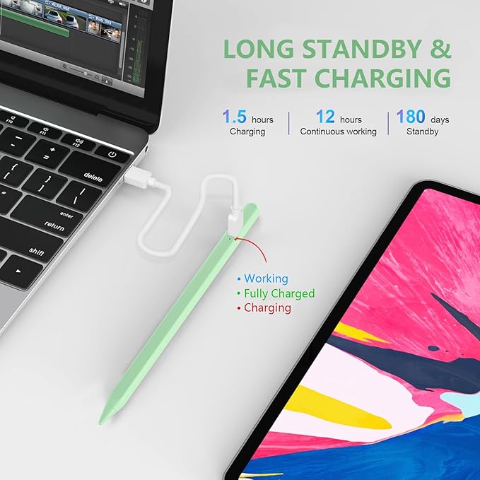 Stylus Pen for iPad 2018-2023 with Palm Rejection, Active Pencil for iPad 10th/9th/8th/7th/6th Generation, for iPad Pro 11/12.9 inch, for iPad Air 5th/4th/3th Gen, for iPad Mini 6th/5th Gen (Green)