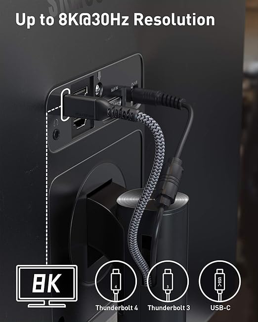 Maxonar [1Ft] Thunderbolt 4 Cable, Short Thunderbolt Cable 40Gbps with 240W Charging and 8K/5K@60Hz Compatible with Thunderbolt 4/3, USB4, and USB C