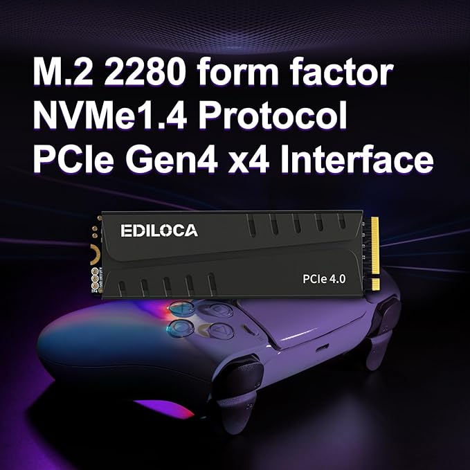 4TB PS5 SSD with Heatsink PCIe Gen4 NVMe M.2 Gaming SSD, 7400MB/s Read, 4GB DRAM Cache, 3D TLC | Internal Solid State Drive Compatible with PS5 & PC(EN855)