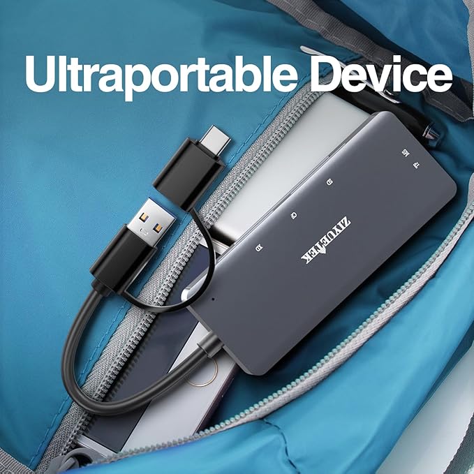 SD Card Reader, Aluminum 5in1 USB USB-C to SD Micro SD MS CF XD Card Reader Adapter Compatible with iPhone 15/16/Pro/Max, MacBook Pro/Air 2023, iPad Pro, iMac, S23, XPS 17, Surface Book 3 and More
