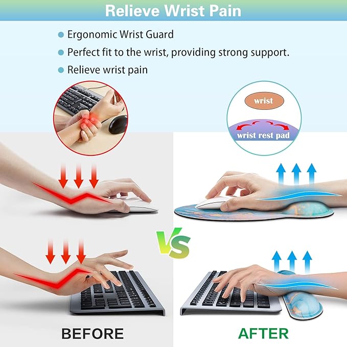 Mouse Pad with Wrist Rest Set, Qomolama 3-in-1 Wrist Rest for Keyboard and Mouse, Gaming Mousepad with Anti-Skid Base,Ergonomic Mouse Pad,Memory Foam Keyboard Gel Wrist Rest