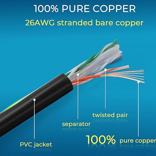 Rapink Patch Cables Cat6 1ft (48 Pack), Ethernet Patch Cable 10G, Cat 6 Patch Cable for Patch Panel to Switch, Flexiable Cat 6 Ethernet Cable with Gold Plated Black