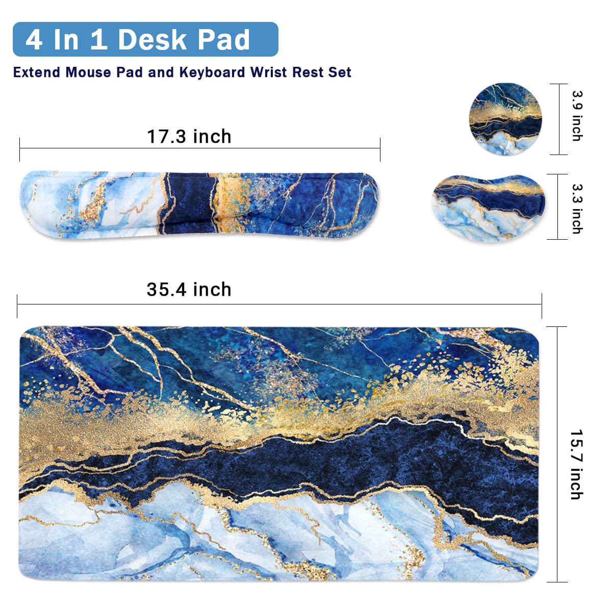 Ergonomic Large Mouse Pad and Keyboard Wrist Rest, Desk Pad for Keyboard and Mouse, 4-in-1 Large Gaming Mouse Pad with Wrist Support - Light Blue