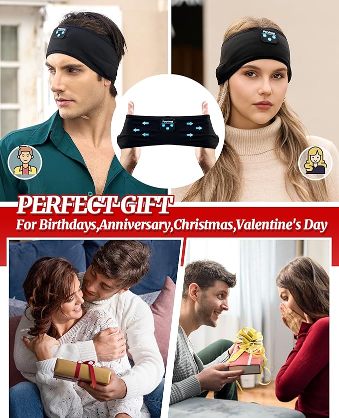 Perytong Sleep Headphones Bluetooth Headband Wireless Headphone Headband for Side Sleepers - Headphones for Sleeping - Sleeping Headband for Insomnia Nuit Travel,Gift for Women Men Mom Dad