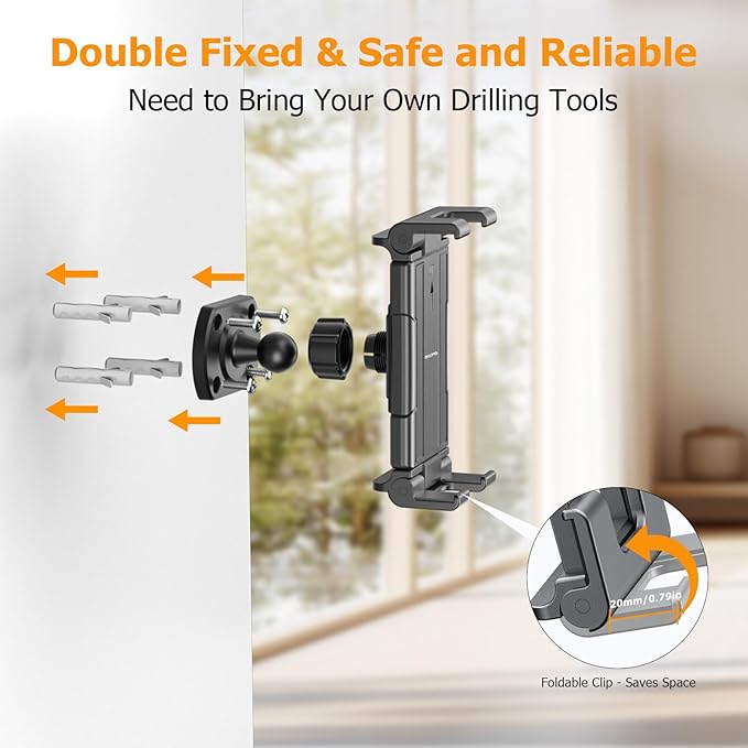 OHLPRO Tablet Wall Mount Holder 360° Rotating Adjustable Universal iPad Stand for Kitchen Office Warehouse Home, Compatible with 5"-13" Phone Tablets Galaxy Tabs Kindle Fire HD e-Reader Devices