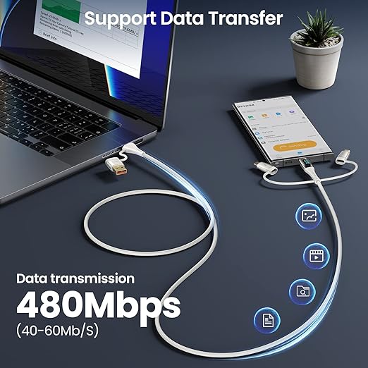 USB C to Multi Charging Cable, USAMS 100W 6.6FT 5A Type C to Type C Fast Charger Charging Cord with LED Display 5-in-1 C/A to C/Micro/IP Sync Charger Adapter Compatible for Laptop/Tablet/Phone