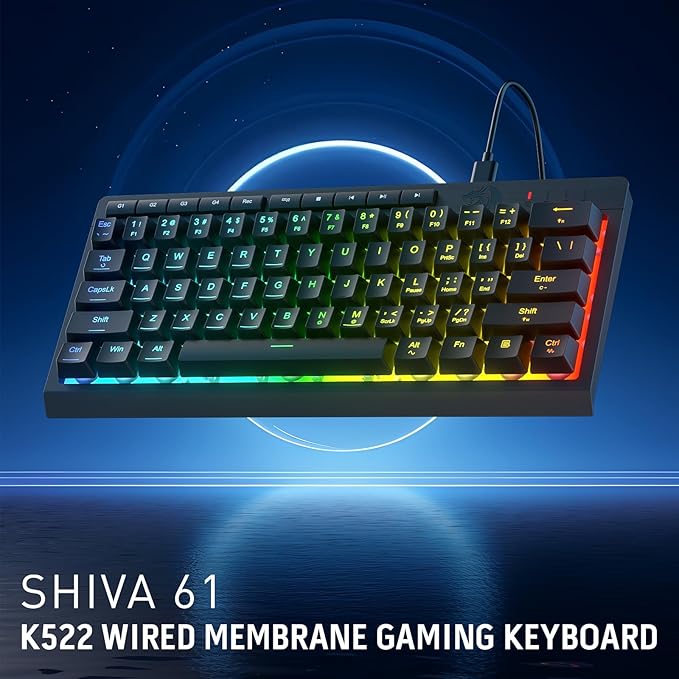 Redragon K522 60% Wired RGB Membrane Gaming Keyboard, Compact 61 Keys Linear Mechanical-Feel Switch Keyboard w/ 4 Extra On-Board Macro Keys & Media Control Keys