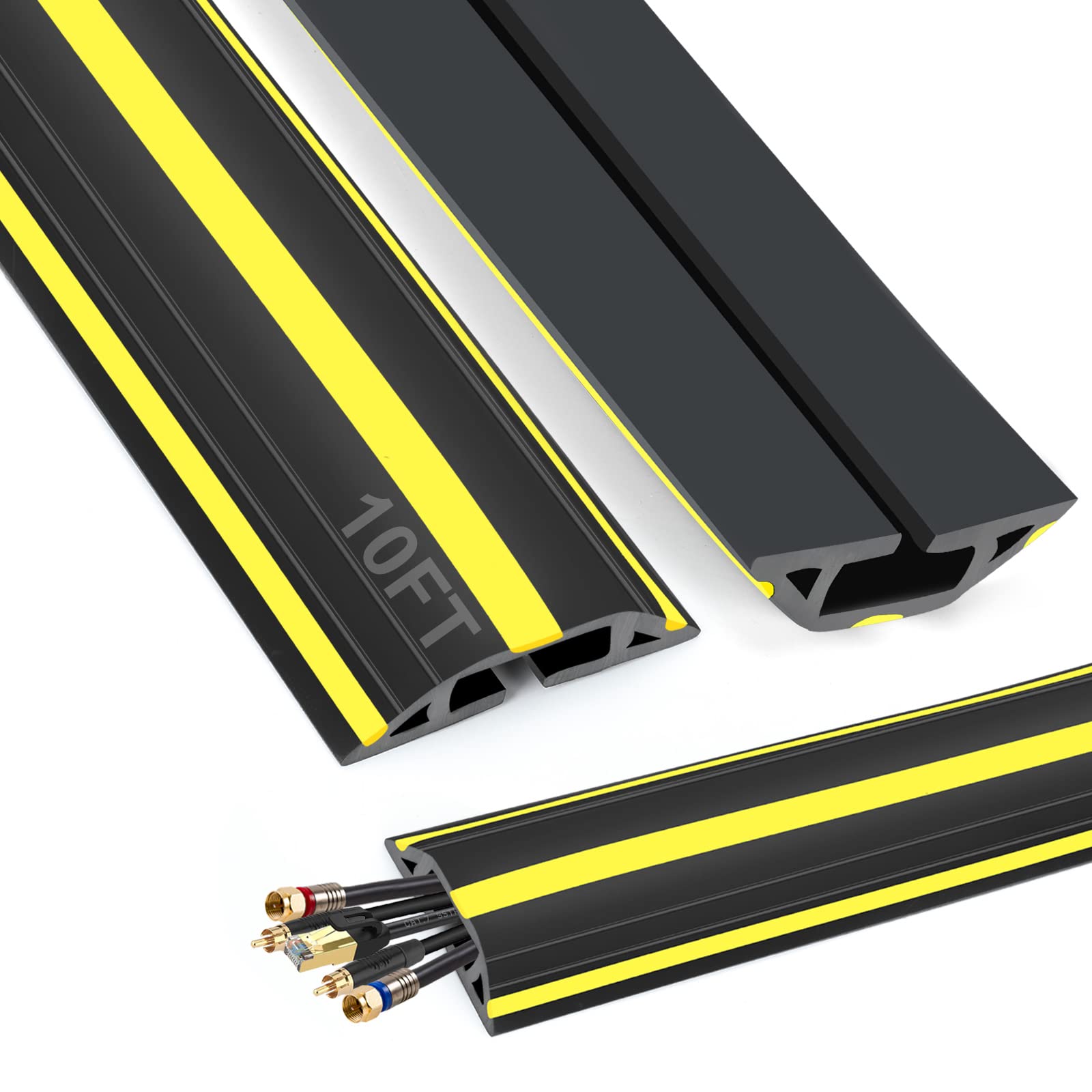 TFMUZERT 10 ft Floor Cable Cover Protector, Heavy Duty PVC Duct Easy to Unroll, Prevent Trip Hazard for Home Office or Outdoor Settings