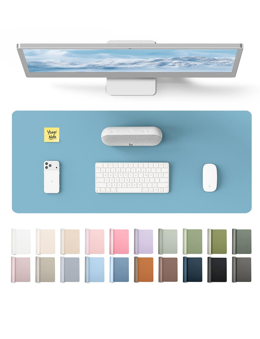 YSAGi Large Extended PU Leather Desk Pad Protector – Non-Slip Waterproof Desk Mat for Office & Home, Easy Clean Mouse Pad & Laptop Writing Blotter 35.4"x17" Black — 23.6" x 13.8"