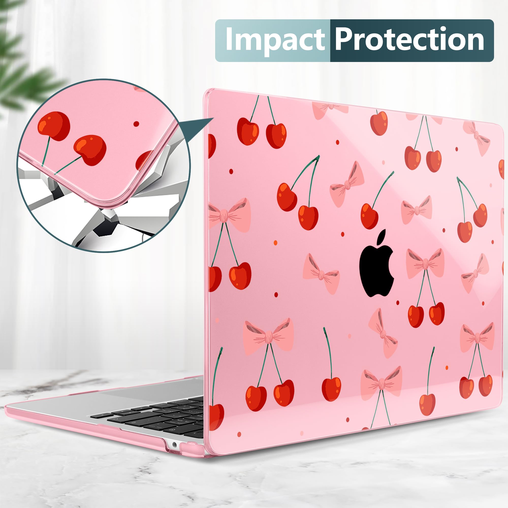 TWOLSKOO for MacBook Air 13 inch Case M5 2026 M4 2025 M3 M2 2024-2022 A3449 A3240 A3113 A2681, Plastic Hard Shell & Keyboard Cover & Type C for MacBook Air 13.6 inch Case, Cute Cherry