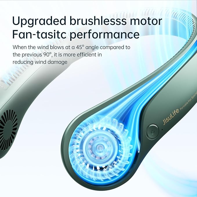 JISULIFE Portable Neck Fan, Hands Free Bladeless Fan, 5 Speeds, 4000 mAh Battery Operated Wearable Personal Fan, Twistable, Rechargeable, Gift for Women Men-Dark Green