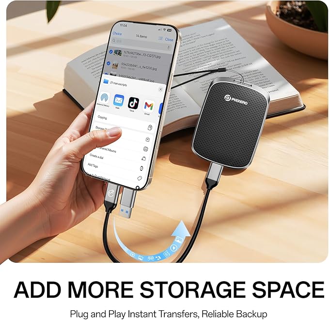 PHIXERO P5PLUS Portable SSD 256GB Up to 550MB/s, USB 3.2 Gen 2 External Solid State Drive，USB C to C&A for Smartphone，Tablet，PC，Labtop (Black)