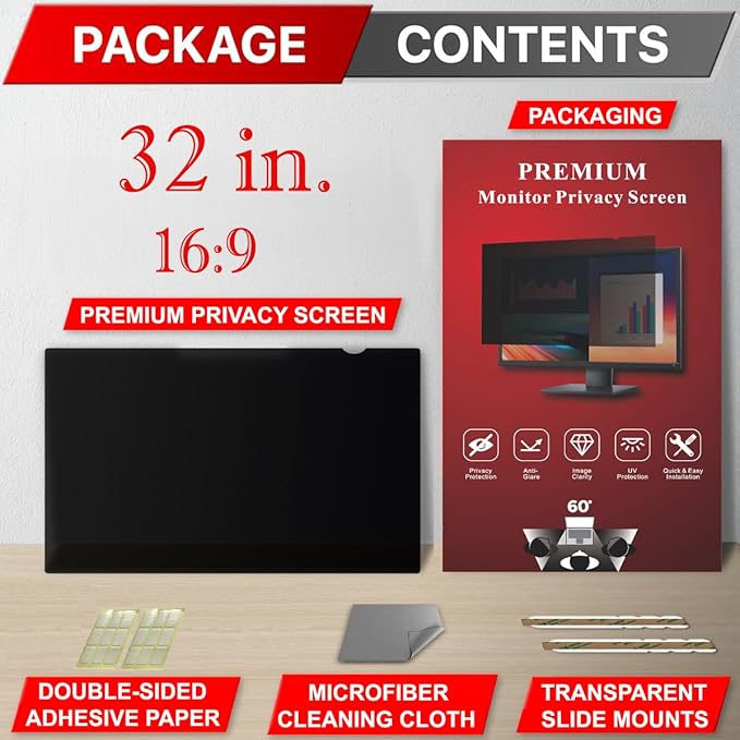 32 Inch Privacy Screen Filter for Widescreen 16:9 Monitor | Privacy Shield | Anti-Glare | Anti-Blue light Protector | Eye Protection | Computer Security Private Filter