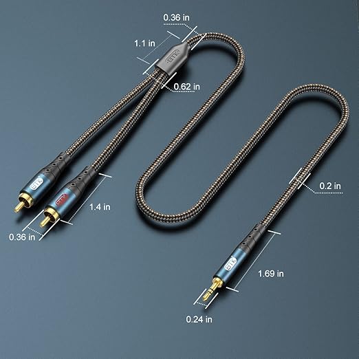 EMK 3.5mm to 2RCA Cable 24K Gold-Plated Nylon Braided RCA to Auxiliary Stereo Audio Headphone Male to Male 1/8 to RCA Cord for Tablet,Subwoofer,Home Theater,DVD Speaker,MP3/MP4,Player 15ft/5m