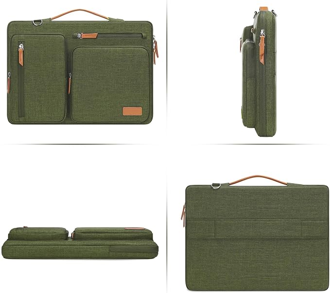 MOSISO 360 Protective Laptop Shoulder Bag,15 inch Computer Bag Compatible with MacBook Air M4 M3 M2/Pro A1990 A1707, Dell XPS Plus,Side Open Messenger Bag with 4 Zipper Pockets&Handle, Olive Green