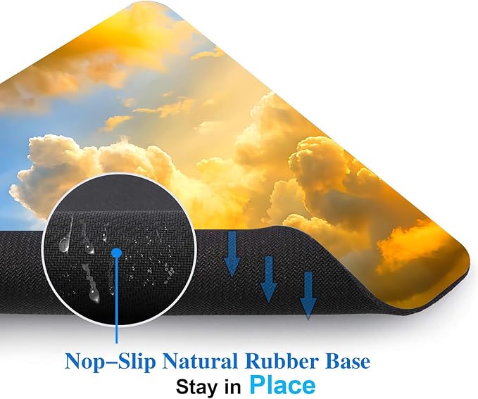 Aesthetic Gold Clouds Mouse Pads for Desk, Portable Wireless Computer Mouse pad Small Design with Women, Non-Slip Rubber Base Laptop Mousepad 9.5" x 7.9" Smooth Surface for Office & Travel