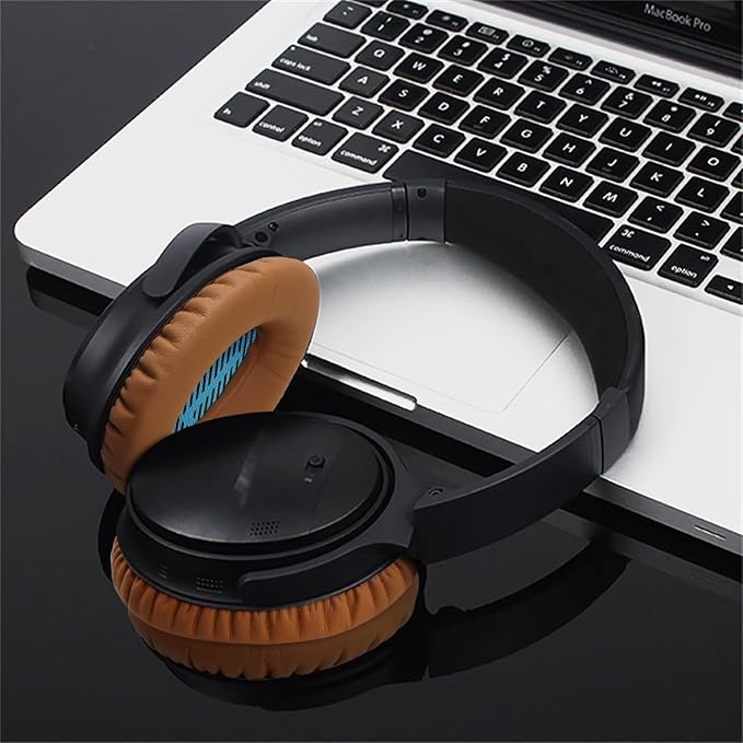 Replacement Ear Pads for Bose QuietComfort 15(qc15/QC15), Headphone Ear Covers, High Density Memory Cotton, Soft Leather, Adaptive Noise Isolation Headphones Pads Cushions-Khaki