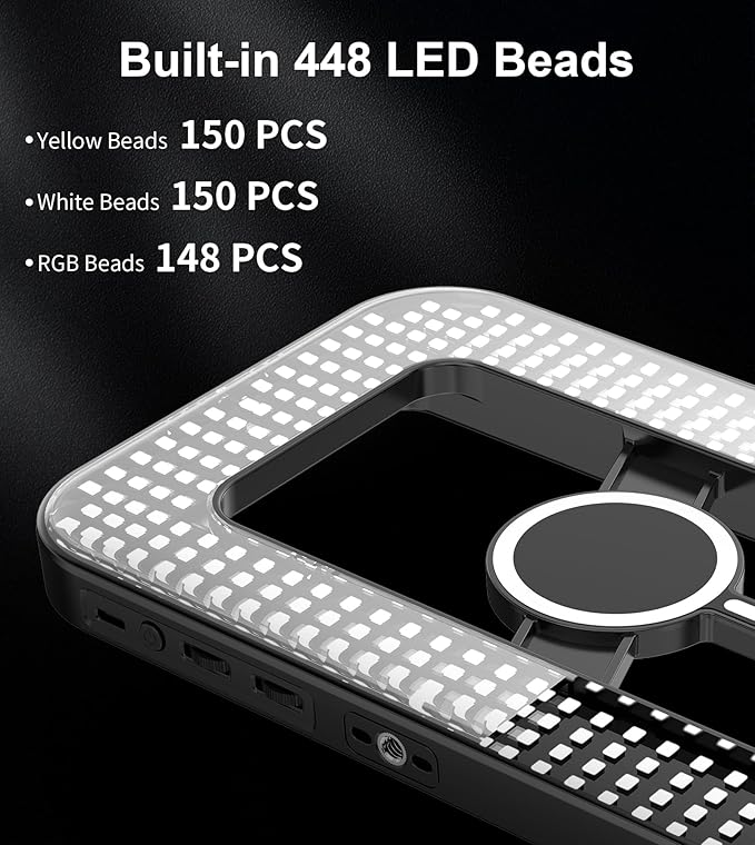 Double-Sided Magnetic Phone Ring Light with Mini Tripod Stand,448 LED 6000mAh Rechargeable RGB Selfie Light for iPhone,Handheld Stabilizer with Light for Magsafe/Phones/Video Recording/Makeup/Photos