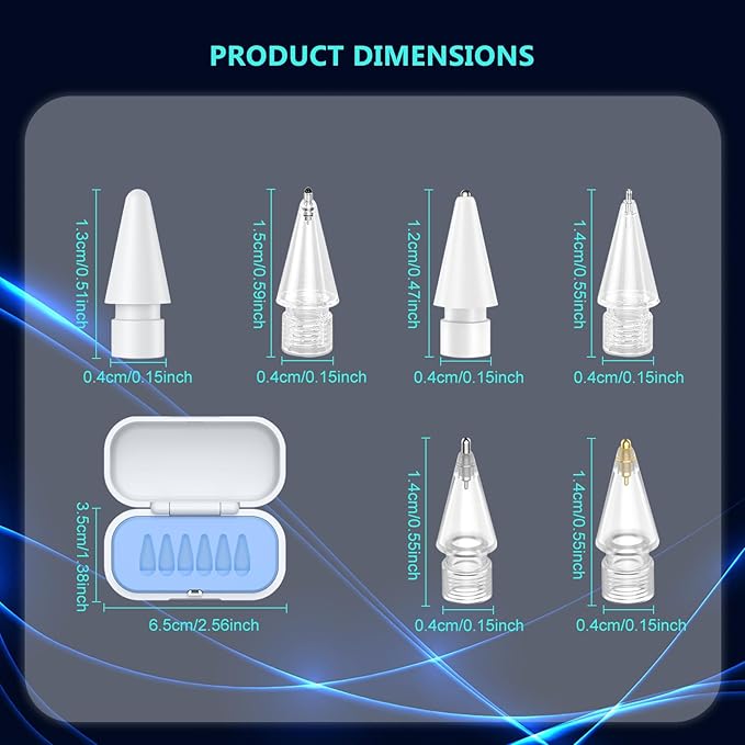 Replacement Tips for Apple Pencil Pro (1st/2nd Gen & USB-C), Upgraded iPad Pen Tips with Carrying Case, Precise Stylus Accessories - 6 Pack, Blue