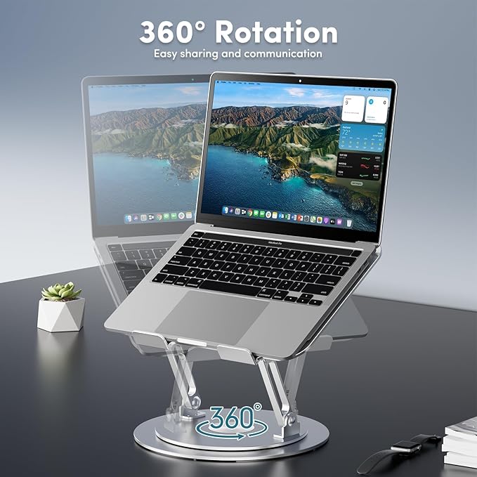 Lifelong 360° Rotating Adjustable Laptop Stand, Foldable Riser, Silver