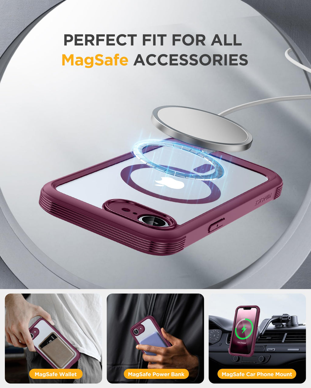 Miracase for Phone 17e Case & iPhone 16e Case, Full-Body Phone with Built-in Glass Screen Protector, [Magnetic with MagSafe] Military Drop Proof 17 E/ 16 E Cover Bumper 6.1 inch, Plum