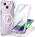 Miracase Magnetic for iPhone 14 Case 6.1", [Built-in Tempered Glass Screen Protector + Lens Protector] [Compatible with MagSafe] Full-Body Protective Bumper 14 Phone Cover, Clear Glitter