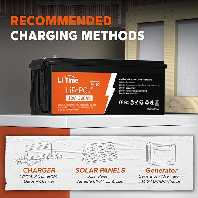 LiTime 12V 200Ah Plus Lithium LiFePO4 Battery, Built-in 200A BMS, 4000+ Deep Cycles, Max 2560W Power Output, FCC&UL Certificates, 10-Year Lifetime, Perfect for RV, Solar, Off-Grid, etc. (2 Packs)