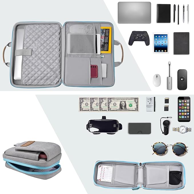 Laptop Case 15.6 Inch Briefcase Military-Grade Protection with Detachable Belt Bag, Compatible All Model of 15-16 Inch MacBook Pro and Most Popular 15.6 Inch Notebooks Chromebooks (Gray&Blue)