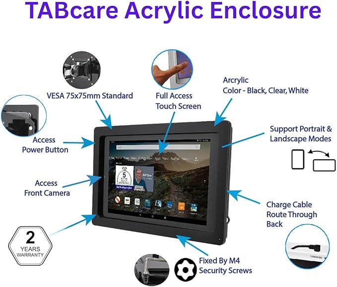 TABcare Anti-Theft Acrylic VESA Enclosure for Apple iPad Pro 11" 1st, 2nd, 3rd, 4th gen. with Free Wall Mount Kit & 90-Degree Angle USB C Cable (iPad Pro 11 1/2/3/4, Clear)