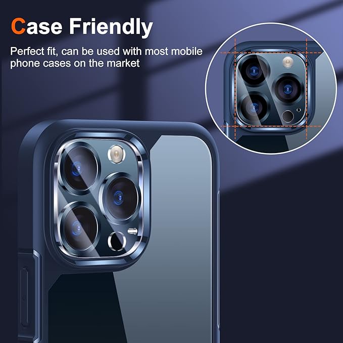 UniqueMe [ 3 Pack] Compatible with iPhone 12 Pro Max 6.7" Camera Lens Protector Tempered Glass,[Case Friendly][New version][Scratch-Resistant][Easy Installation] -Blue