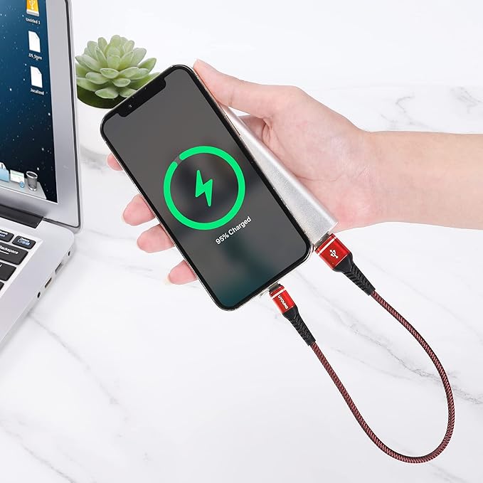 Short iPhone Charger 1FT 3Pack [Apple MFi Certified] USB to Lightning Cable Nylon Braided Heavy Duty Fast Charging Cord Compatible with iPhone 14/13/12/11/SE/X/XS/XR/8/7/6/6S/iPad - Red
